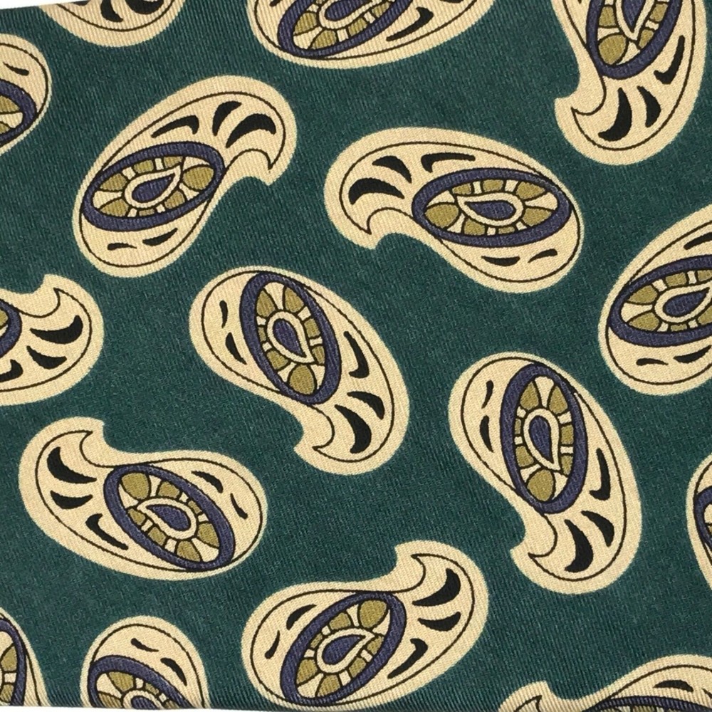NEIMAN MARCUS Rare Collection Green Beige Multi Color Paisley Tie Necktie - Picture 8 of 10